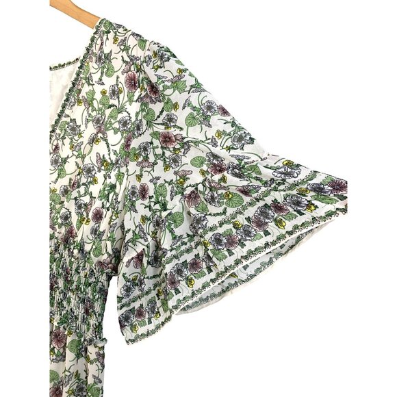 NWT Max Studio M Floral Maxi Dress Short Bell Sleeves Smock Tiered 8195 A-line - Picture 8 of 12